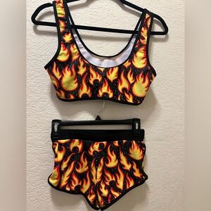 Romwe Tween Girls Size Medium Preloved 2 Piece Flame Swim Suit